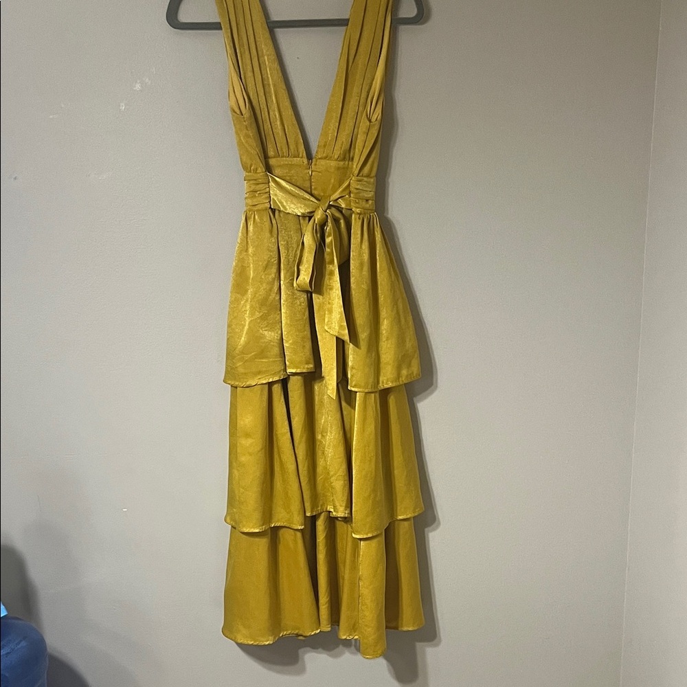 Lulu's Mustard Yellow V-Neck Tiered Maxi Dress - Picture 4 of 4